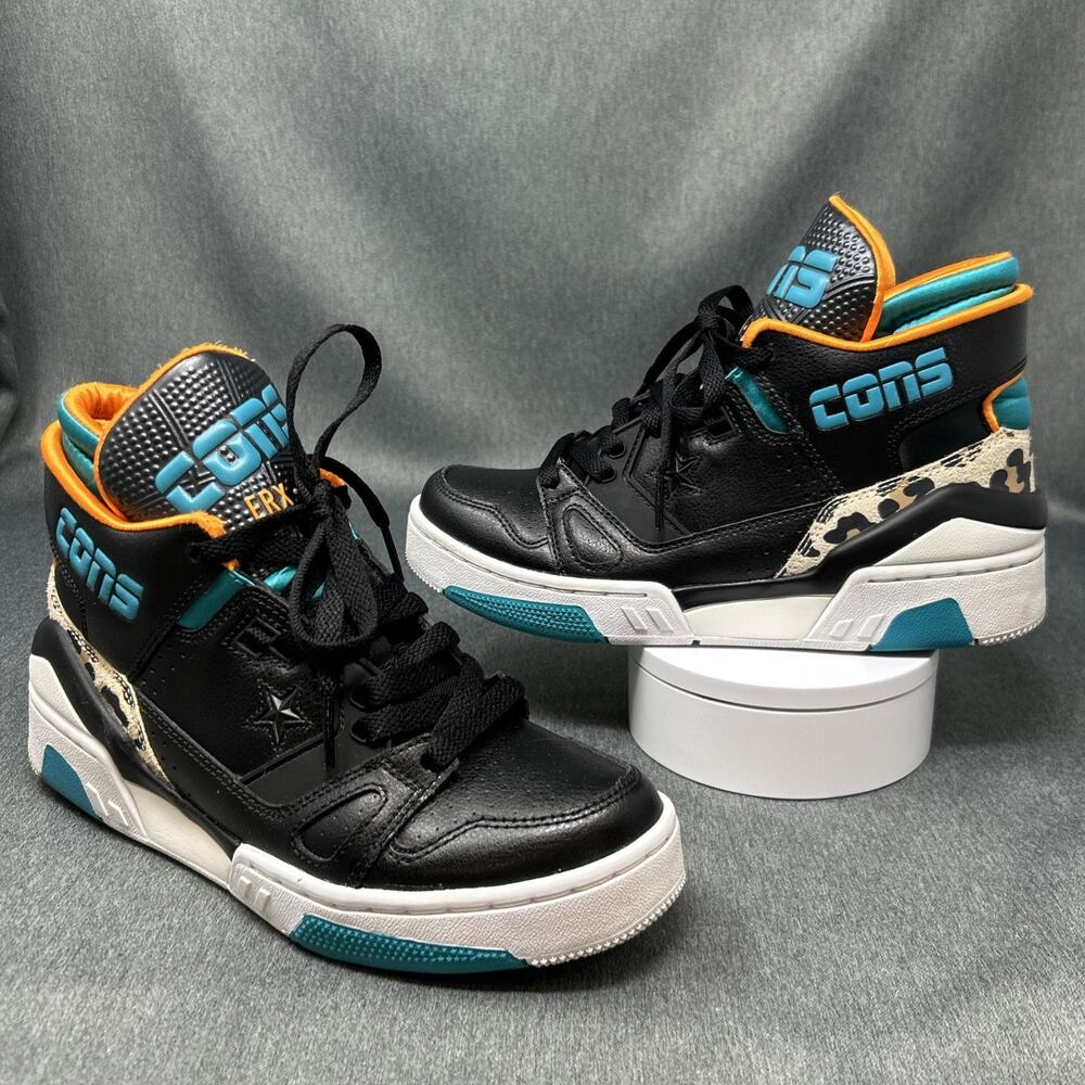 VTG Leather Converse Sneaker Youth US 4.5 Animal Black Teal Orange CONS ERX-260